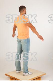 Whole body orange tshirt light blue jeans of Harold 0014